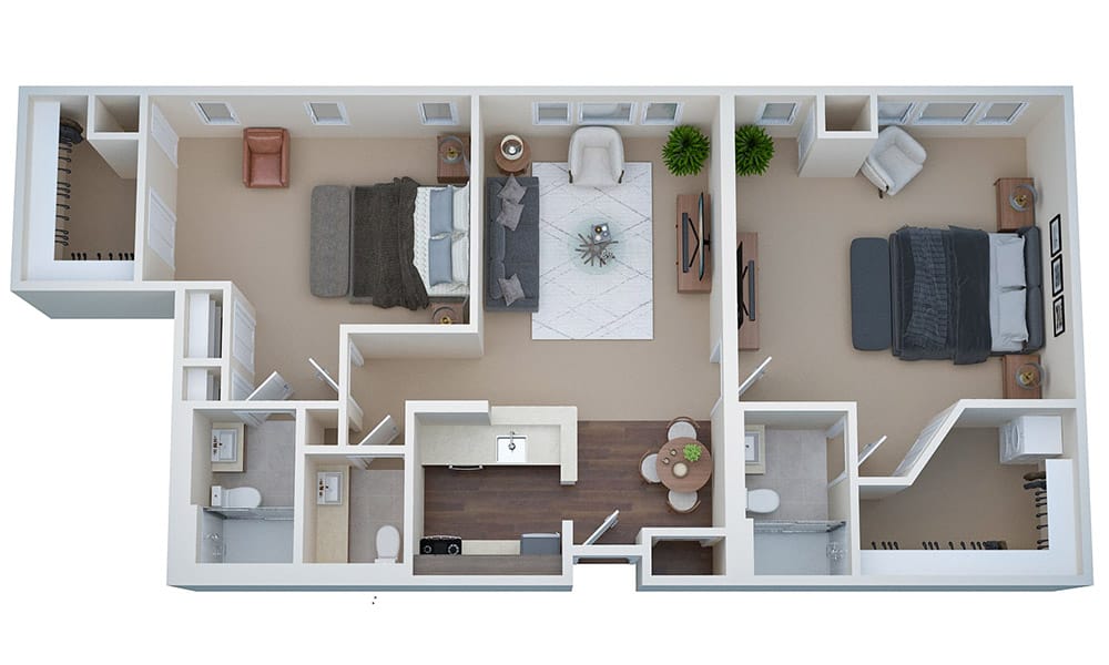 Pomperaug Woods a CCRC, Nursing Home in Southbury, CT — Architectural floor plan of a two-bedroom apartment