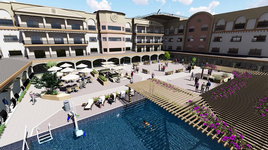 Outdoor area with residents enjoying the sun