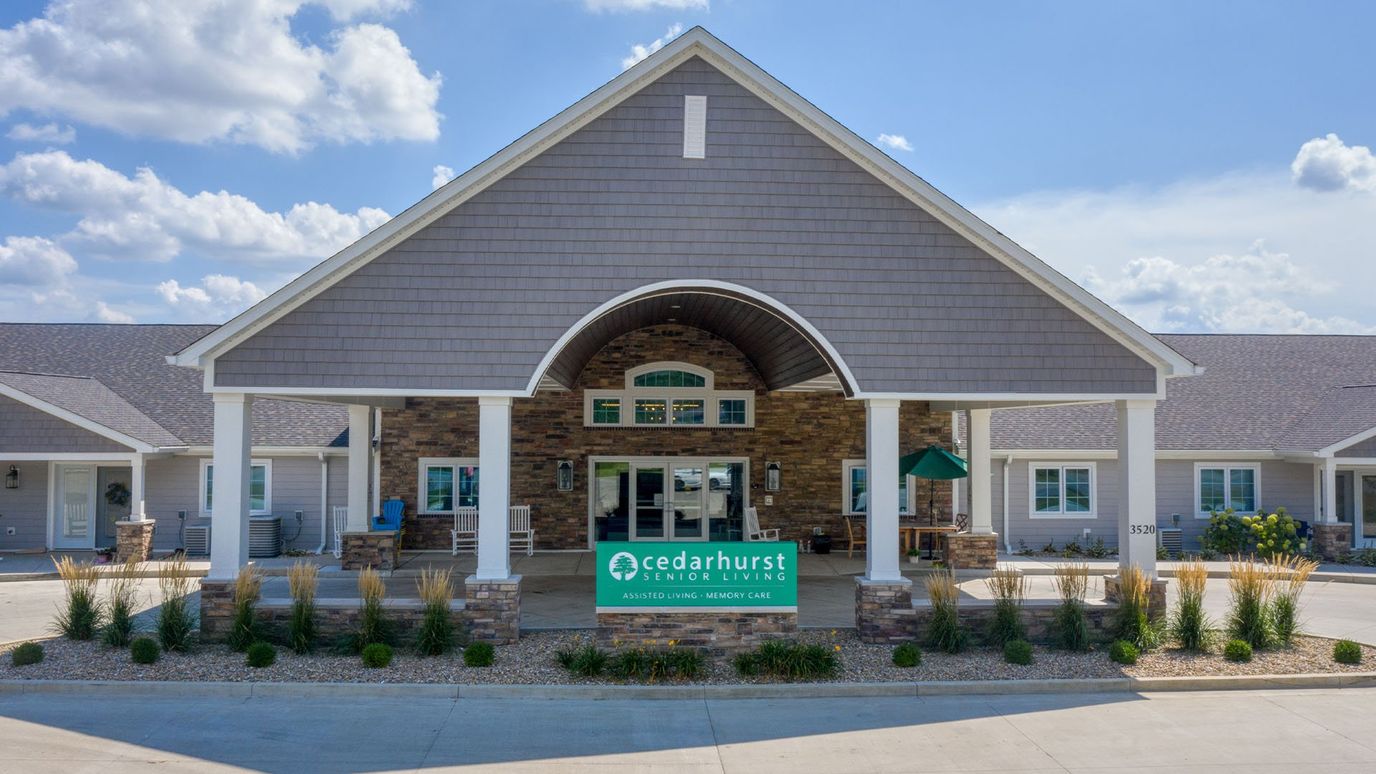 Exterior view of Cedarhurst Senior Living entrance