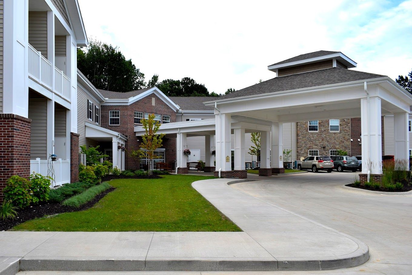 Exterior view of a senior living facility entrance