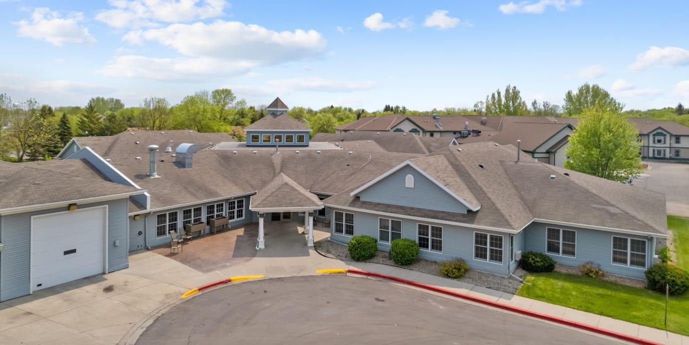 Aerial view of a senior living facility entrance