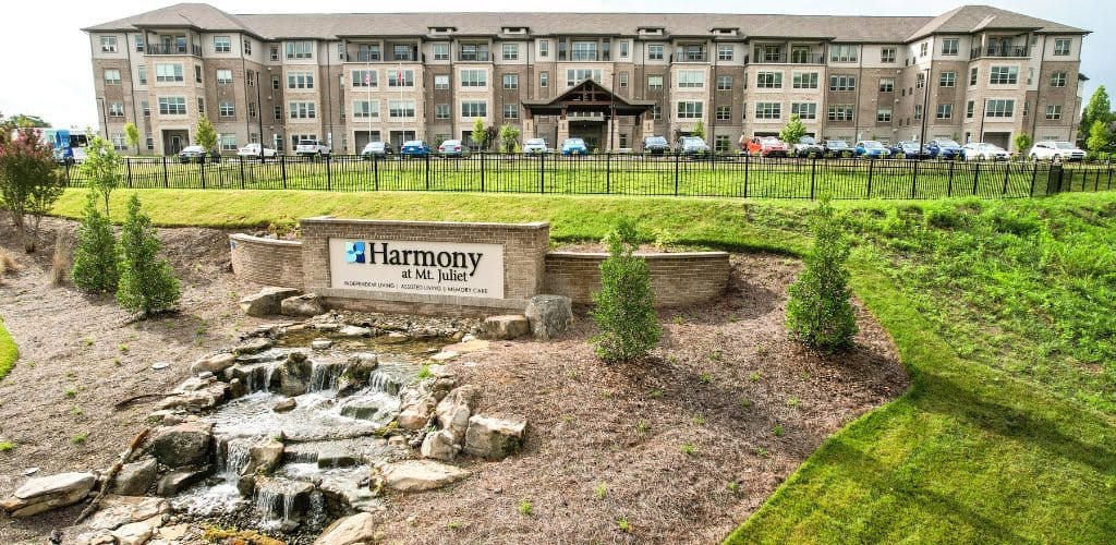 Exterior view of Harmony at Mt. Juliet senior living facility