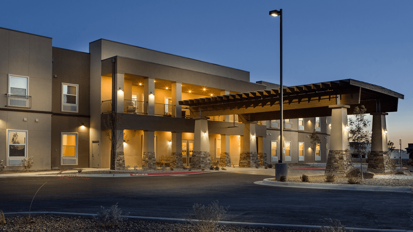 Exterior view of The Legacy at Santa Fe at dusk