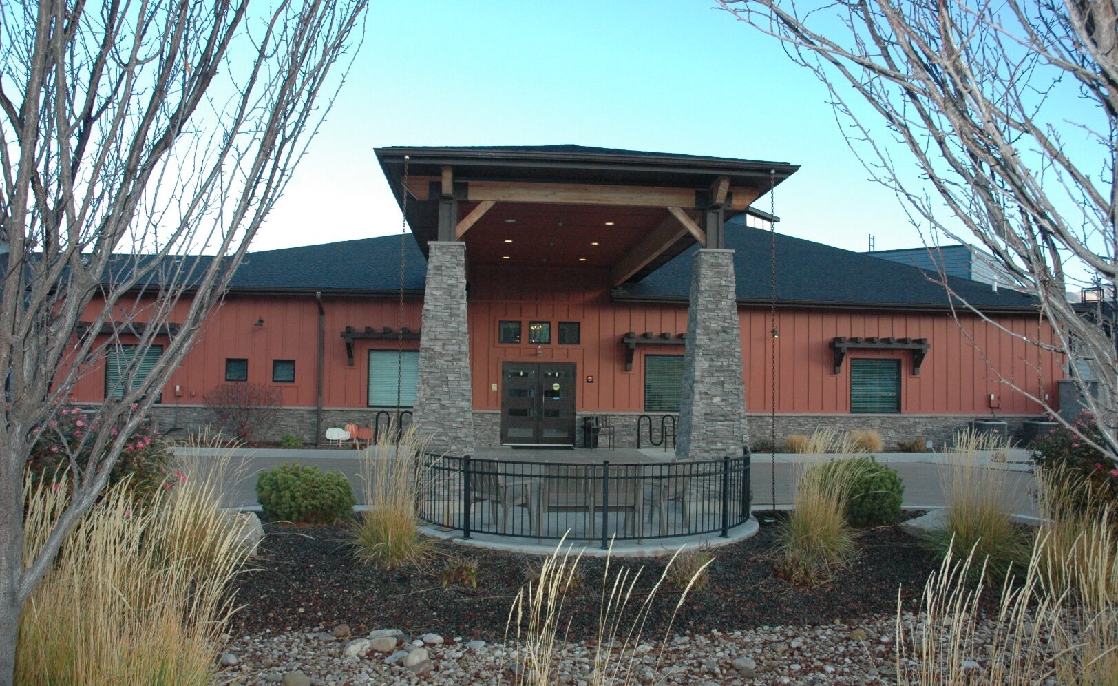 Exterior view of a senior living facility entrance