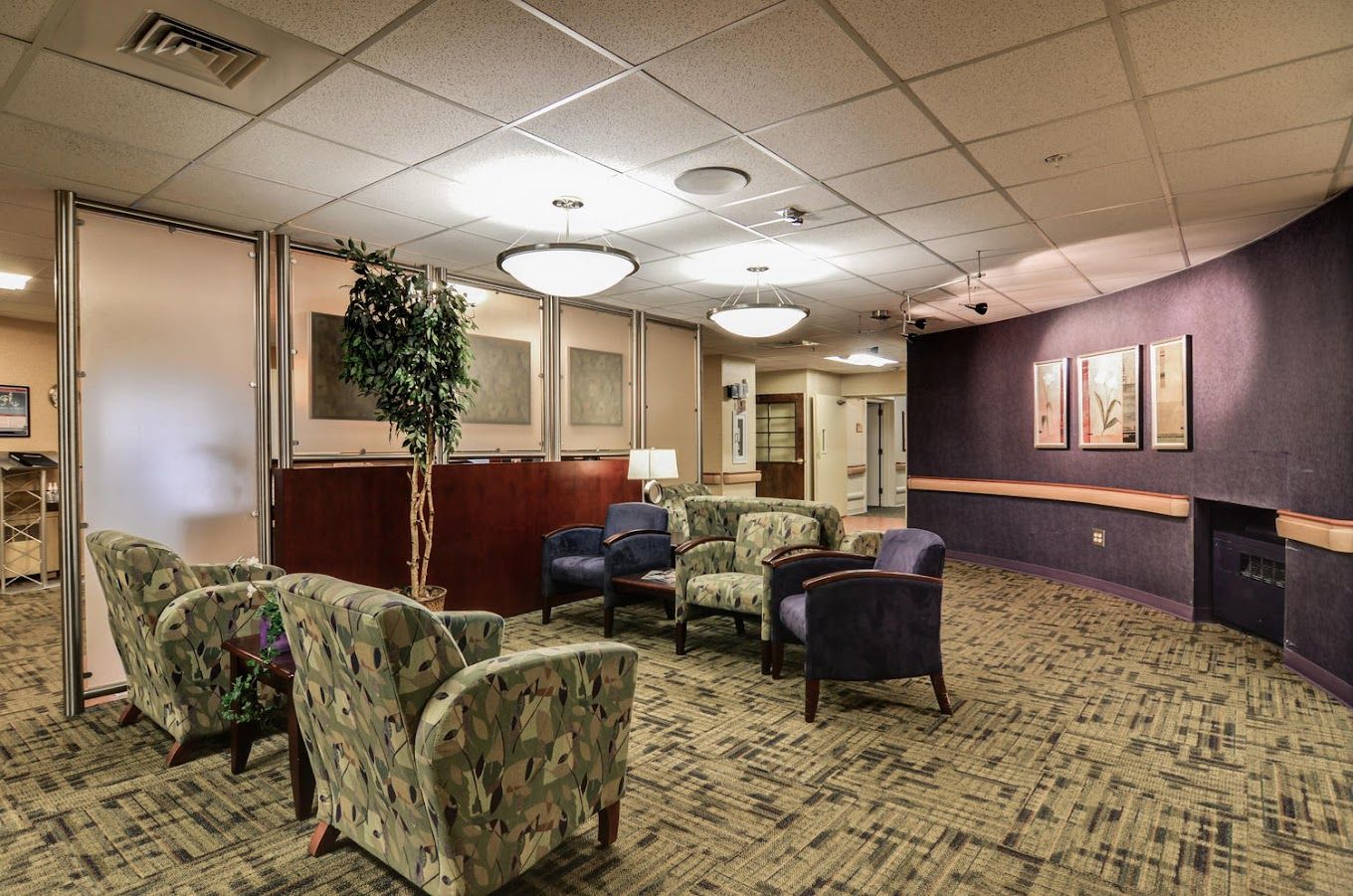 Common area with seating and artwork on walls