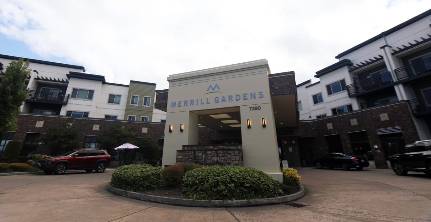 Exterior view of the Merrill Gardens facility entrance