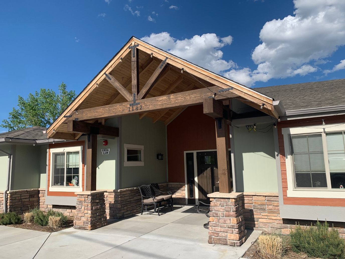 Exterior view of a senior living facility entrance