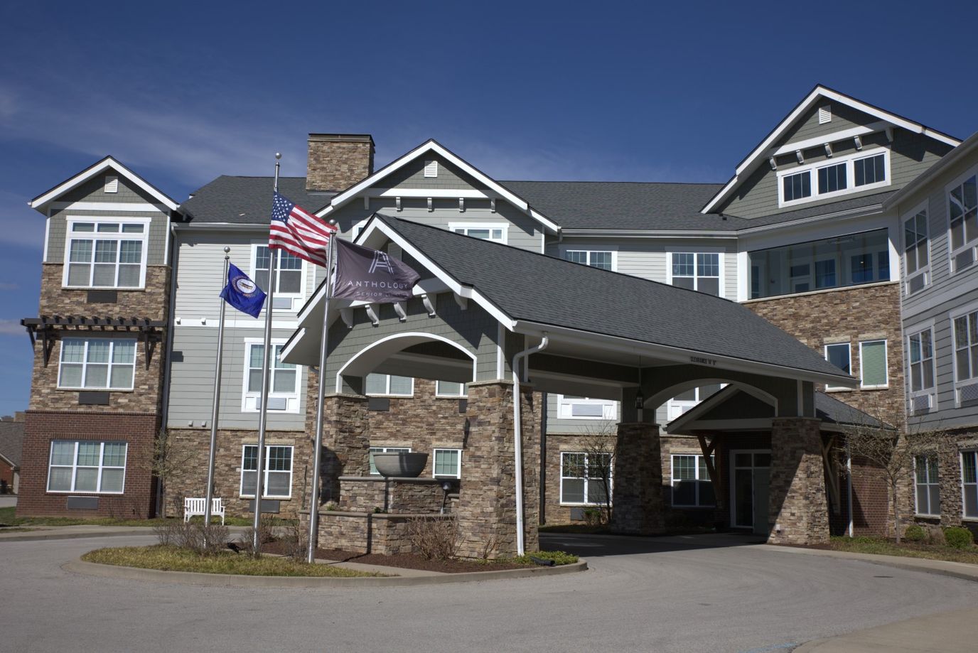 Exterior view of a senior living facility entrance