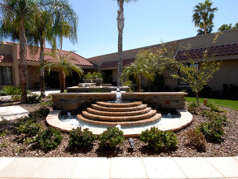 Beautiful landscaped courtyard with a fountain