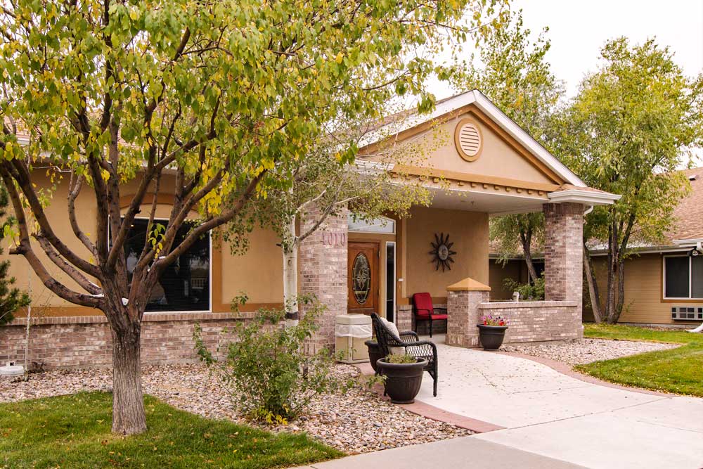 Exterior view of a senior living facility entrance