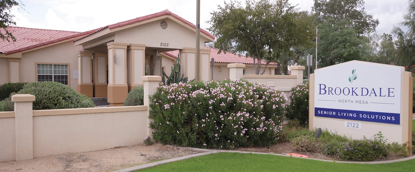 Exterior view of Brookdale North Mesa facility with signage