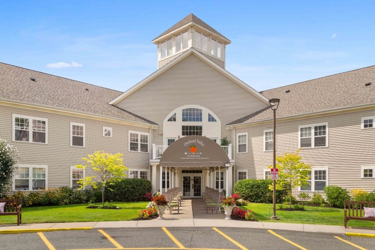 Facade of Orchard Valley at Wilbraham with gardens
