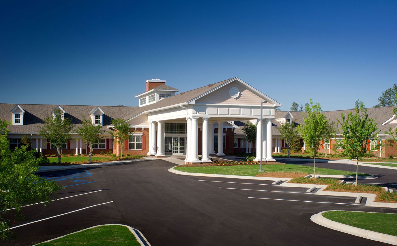Exterior view of a senior living facility entrance