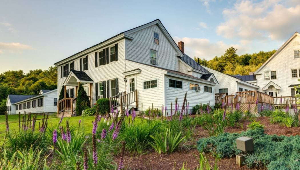 Exterior view of Pine View Haven surrounded by landscaping