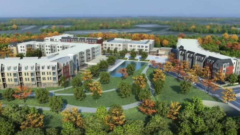 Aerial view of the facility grounds with landscaped areas