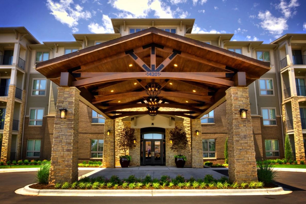 Exterior view of a senior living facility entrance