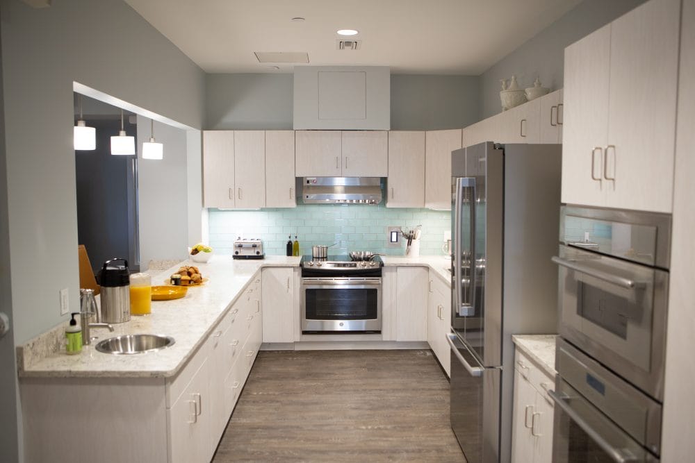 Modern kitchen interior with appliances and countertop