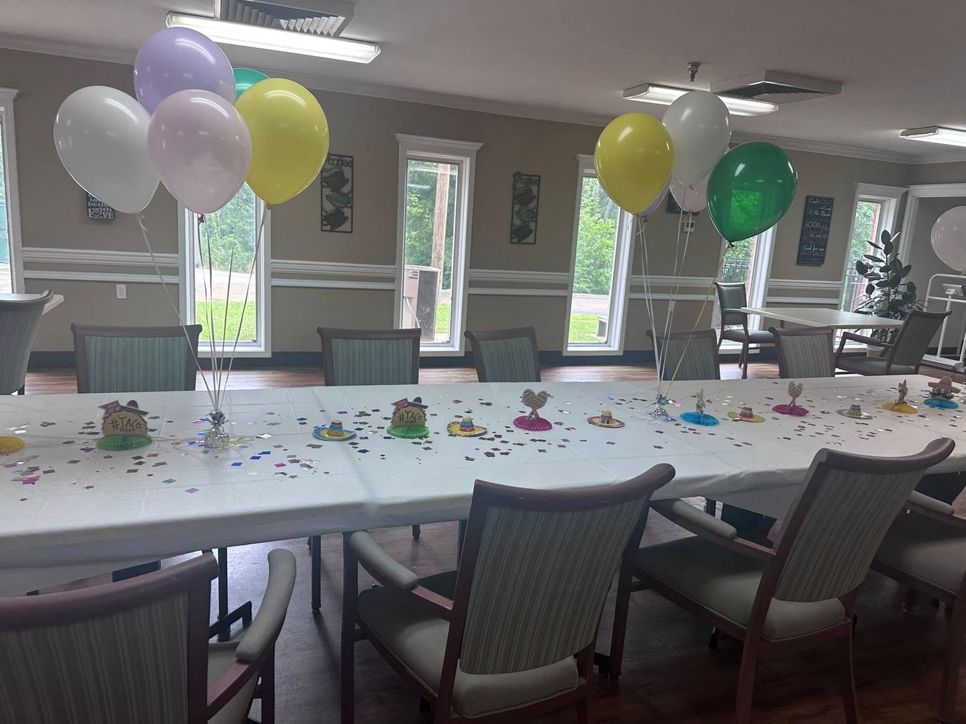 Decorated table with balloons for an event