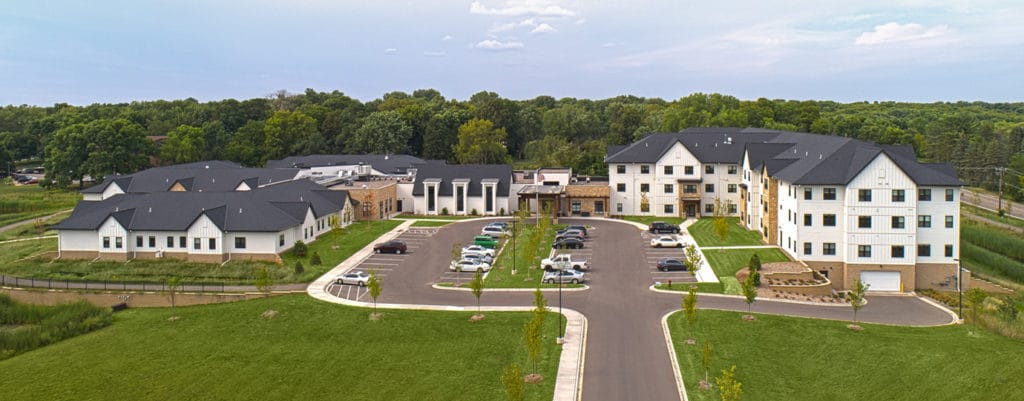 Aerial view of Haven Home facility with green surroundings