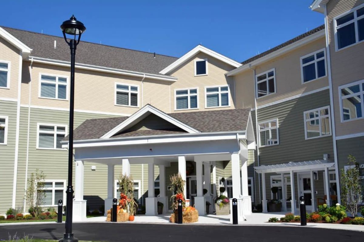 Exterior view of Benchmark Senior Living building entrance