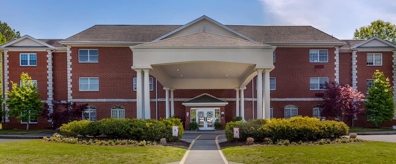 Exterior view of a senior living facility entrance