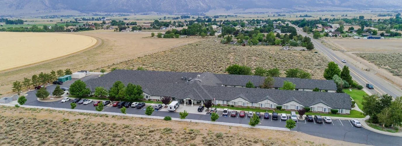 Aerial view of a large assisted living facility
