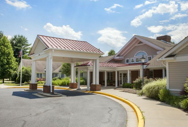 Exterior view of Charter Senior Living of Bowie facility entrance