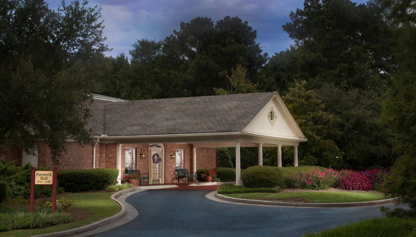 Exterior view of a senior living facility entrance
