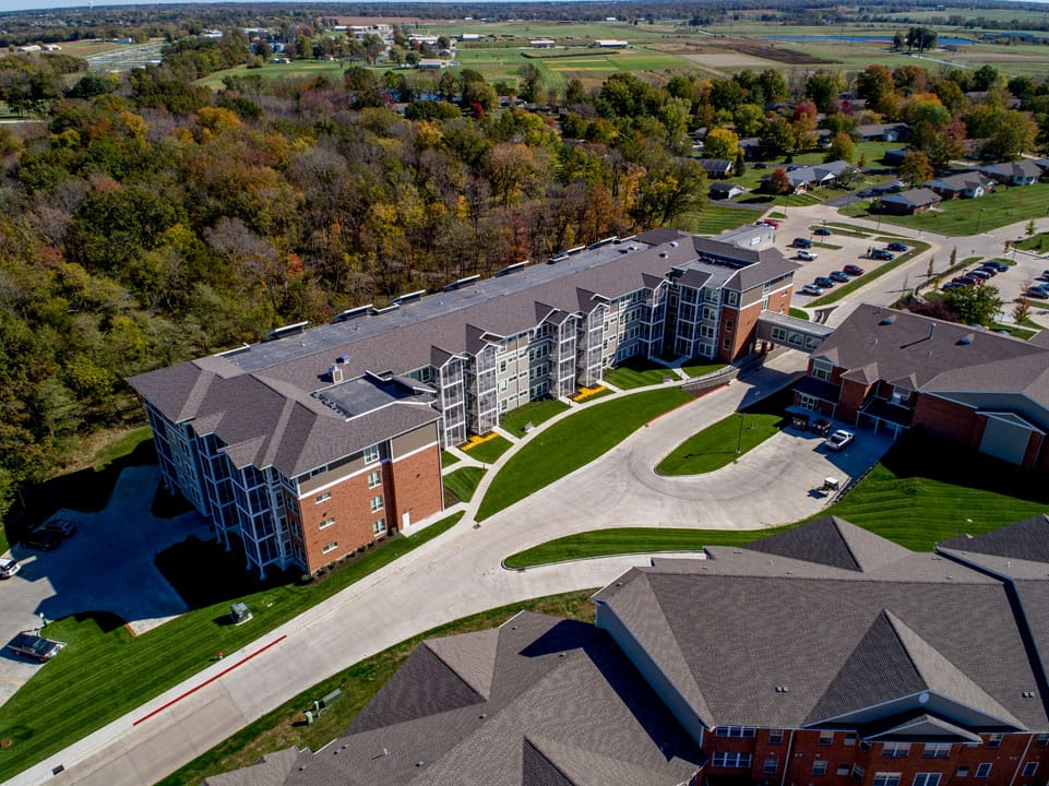 Aerial view of Lenoir Woods senior living facility