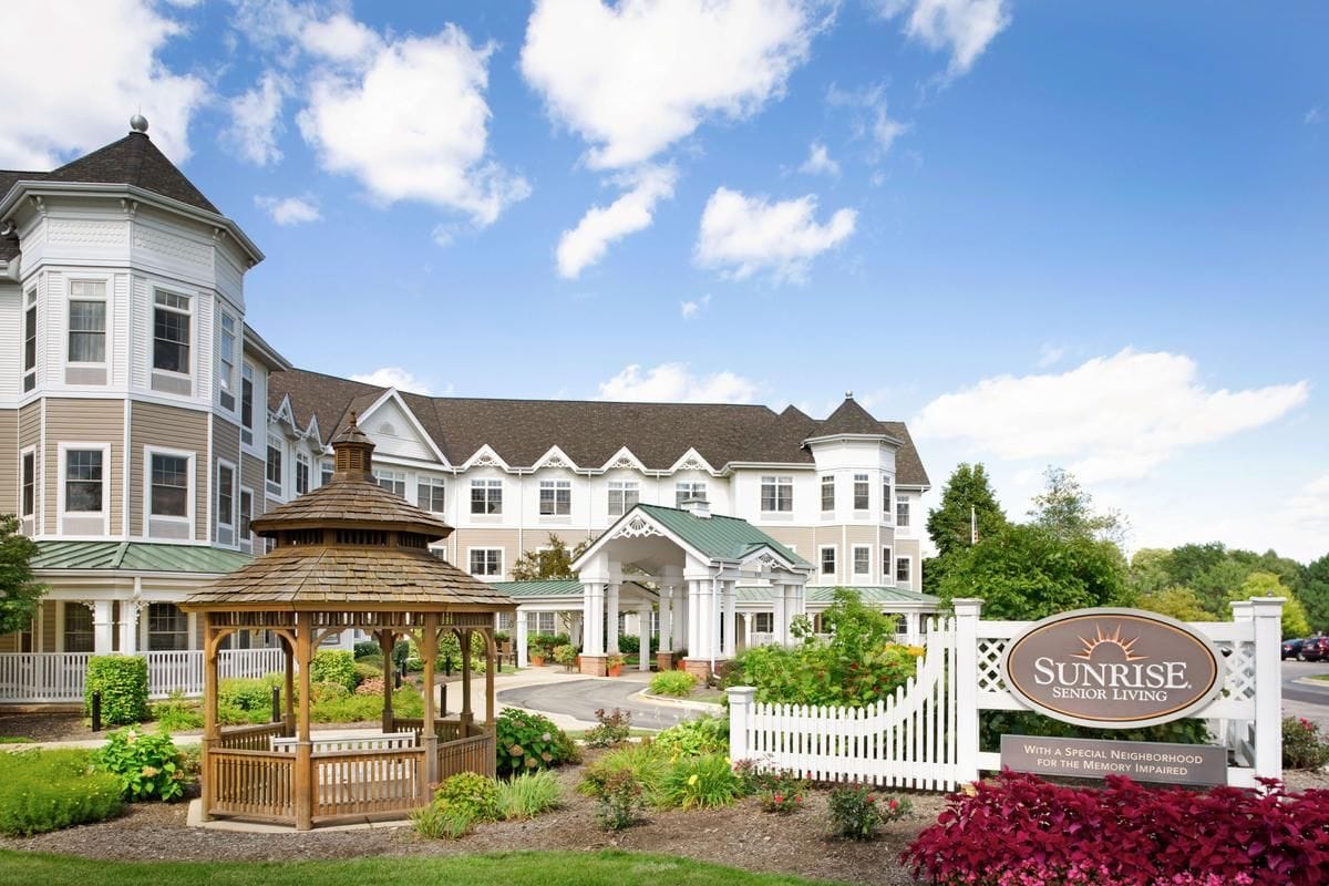 Exterior view of Sunrise of Naperville North with a gazebo