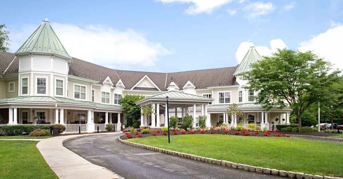 Exterior view of Sunrise of Wayne with landscaped gardens