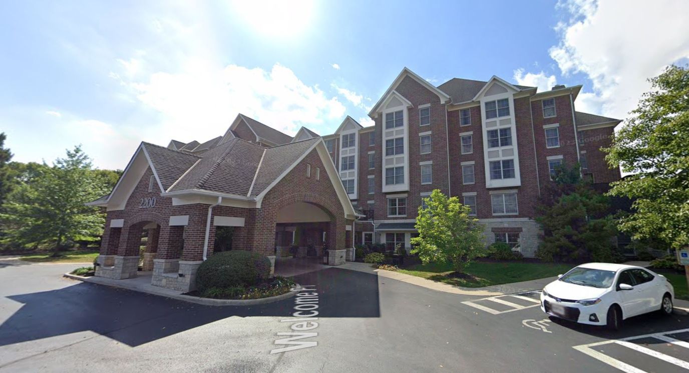 Exterior view of the senior living facility entrance