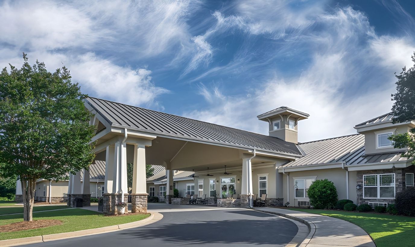 Exterior view of a senior living facility entrance