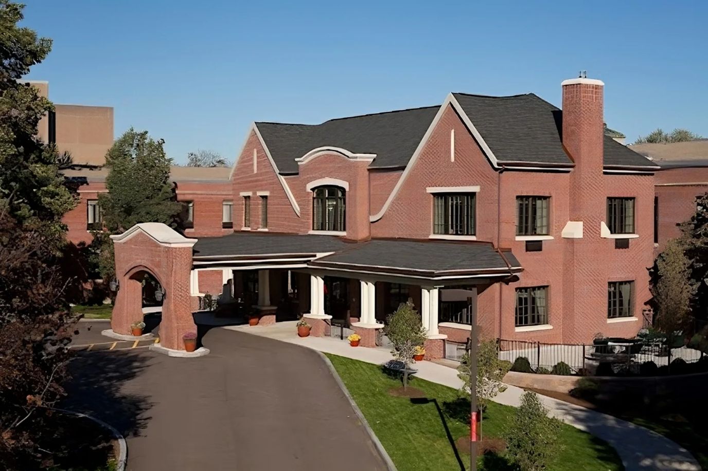 Exterior view of a senior living facility entrance