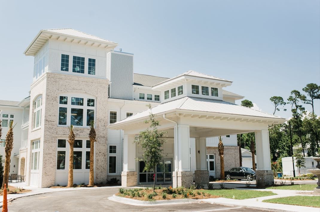 Exterior view of a senior living facility building