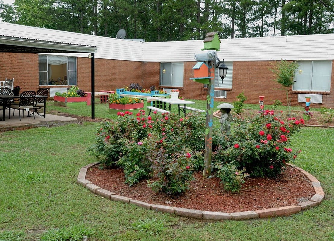 Garden area with flowers and seating