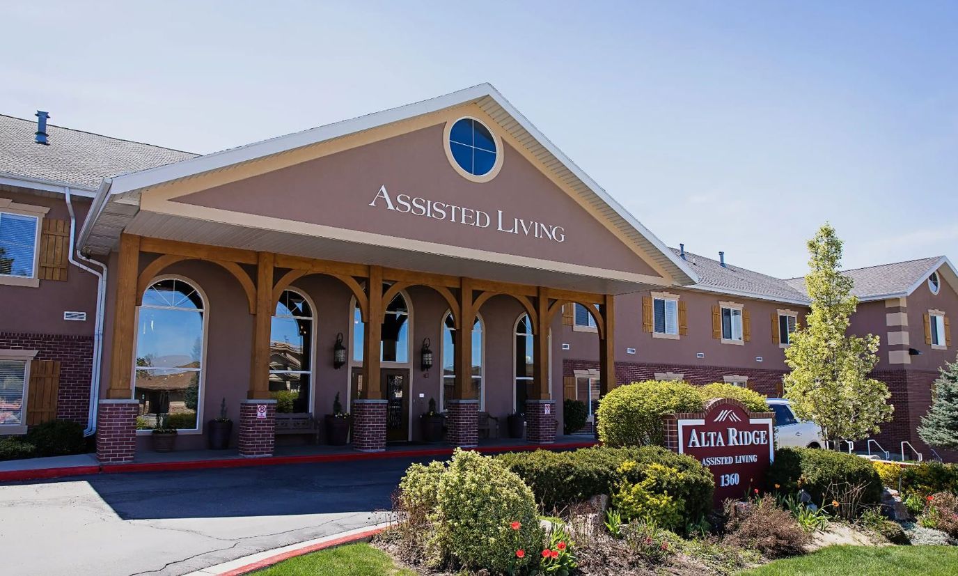 Exterior view of an assisted living facility entrance