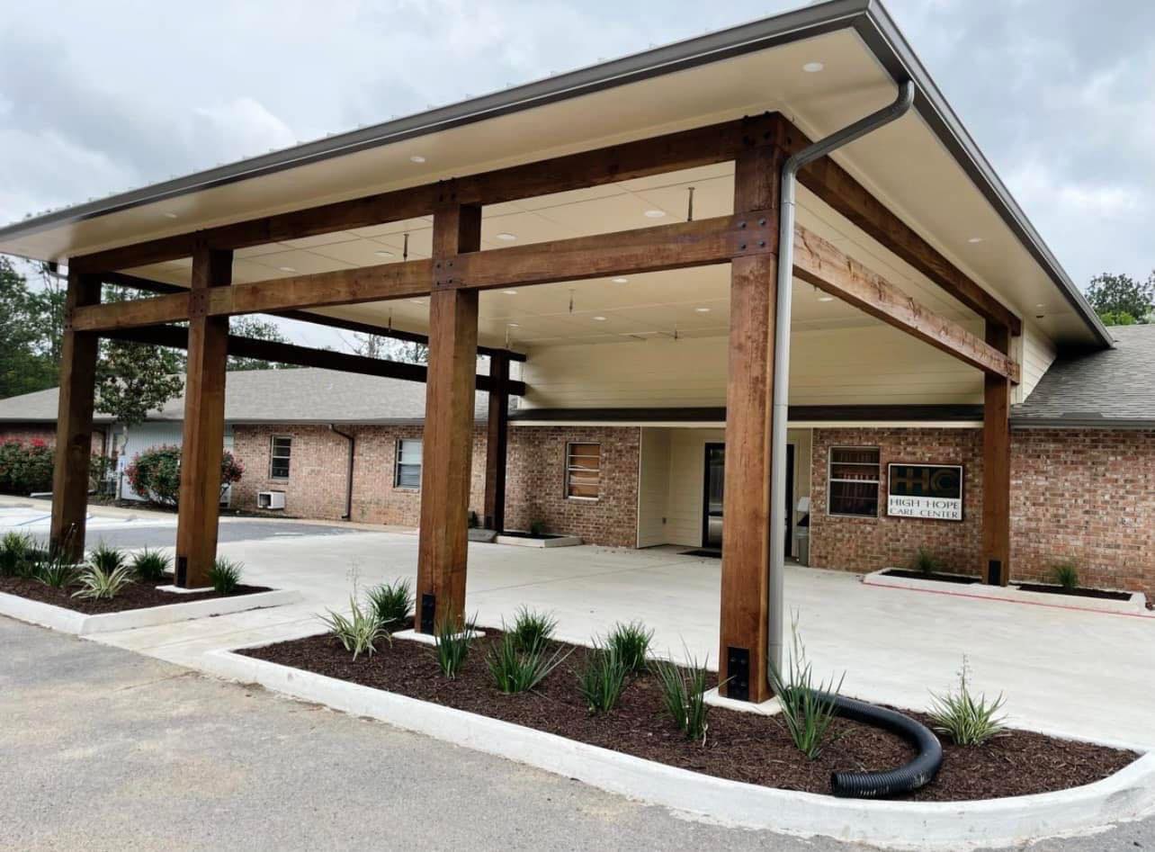Entrance of High Hope Care Center with covered area