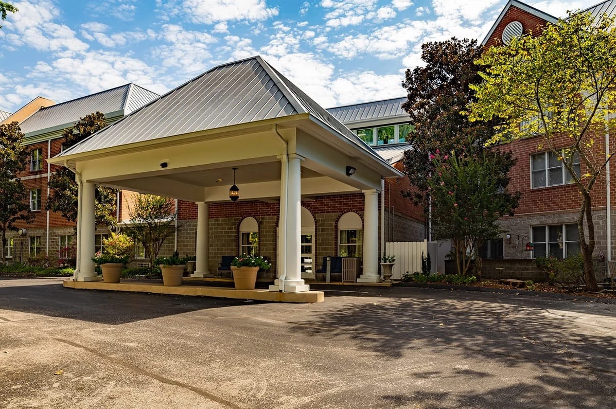Exterior view of a senior living facility entrance