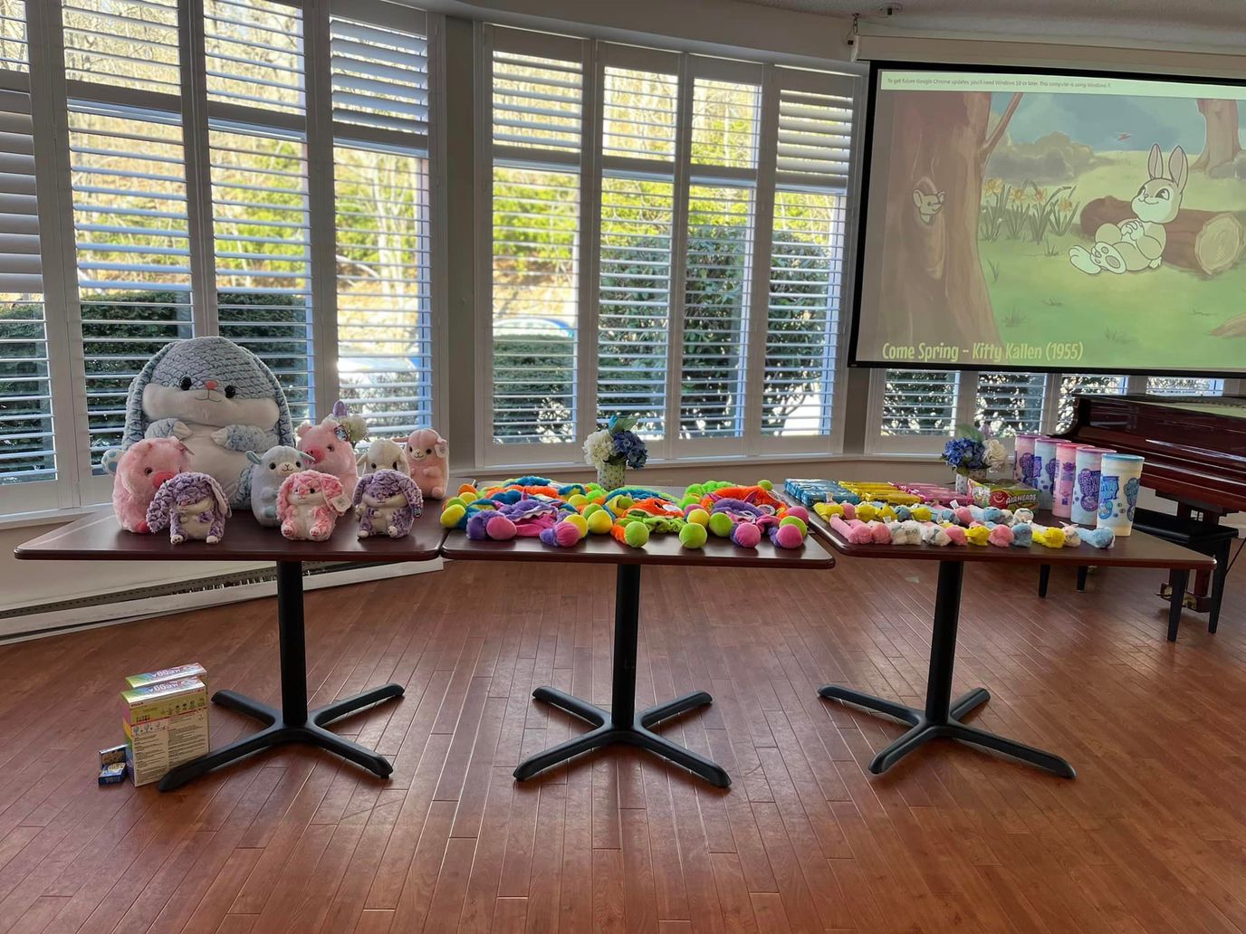 Activity tables with colorful materials for residents