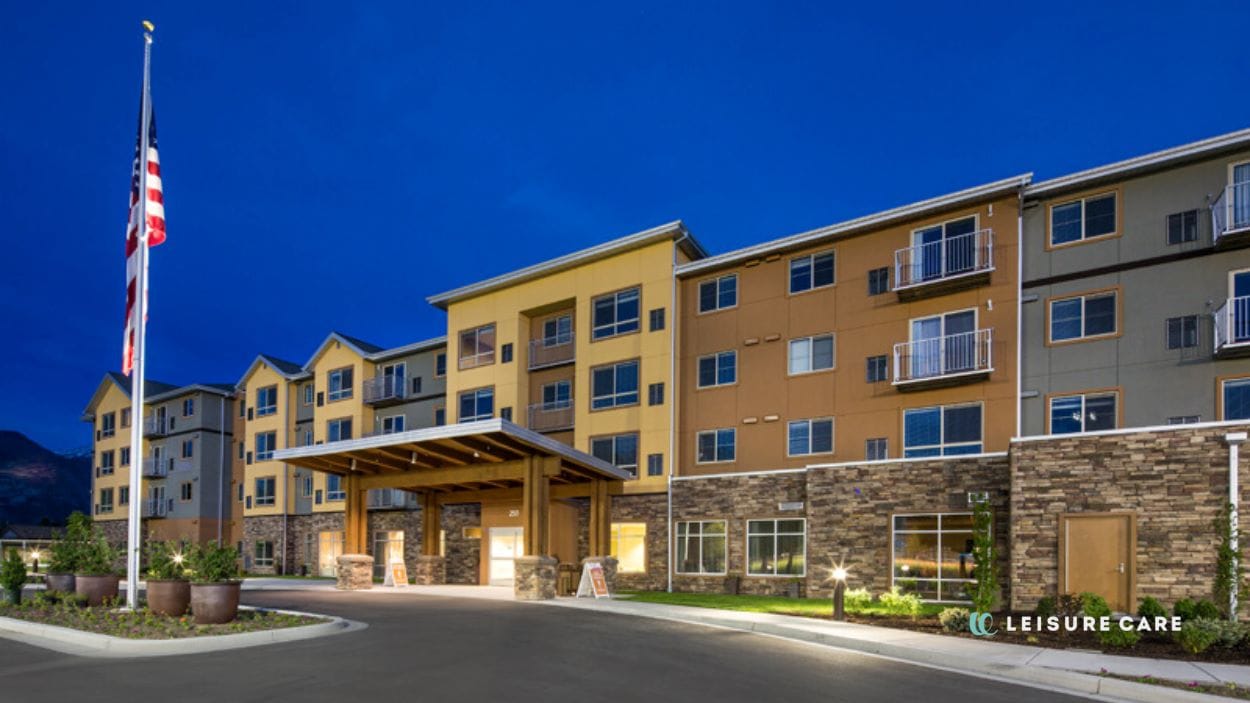 Exterior view of the Treeo Orem building at night