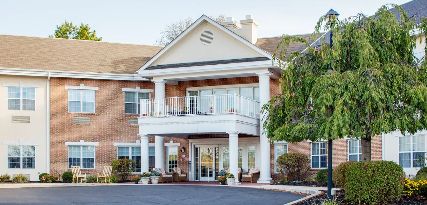 Exterior view of a senior living facility entrance