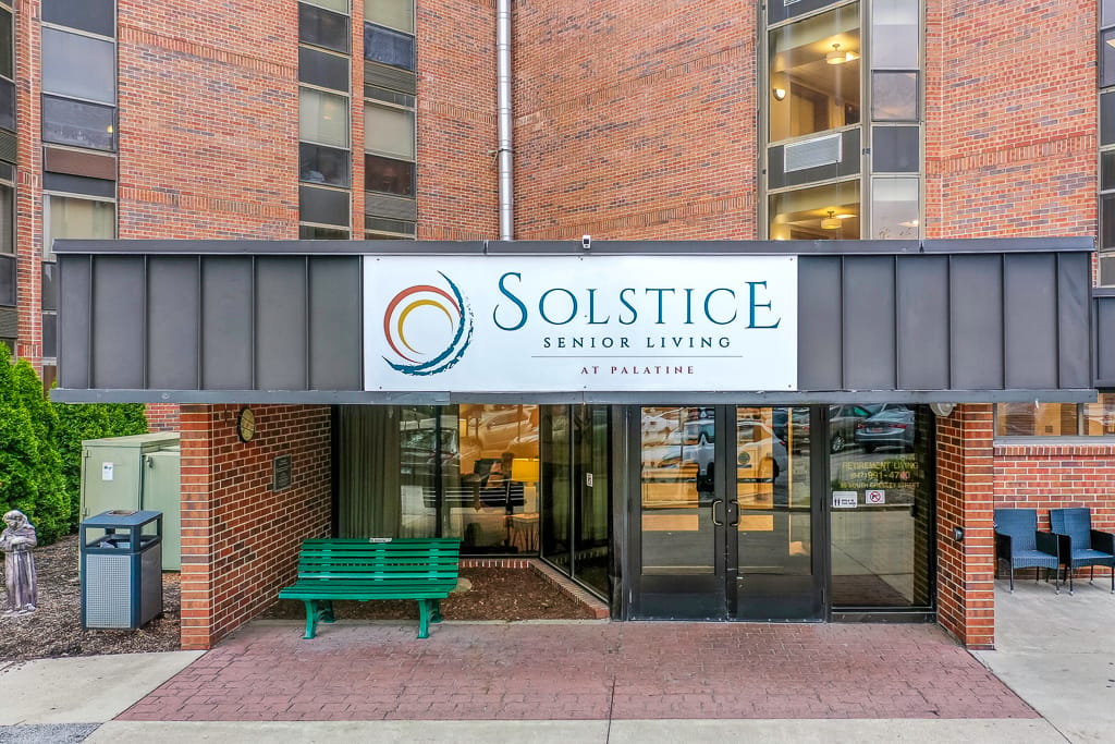 Exterior view of Solstice Senior Living at Palatine building entrance