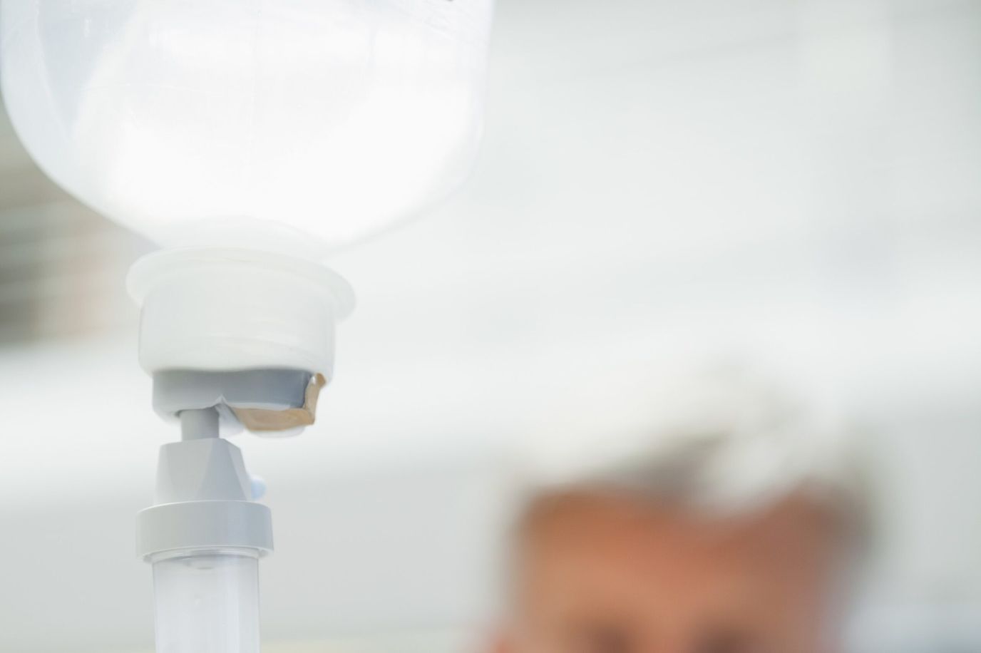 Close-up of an IV drip in a clinical setting
