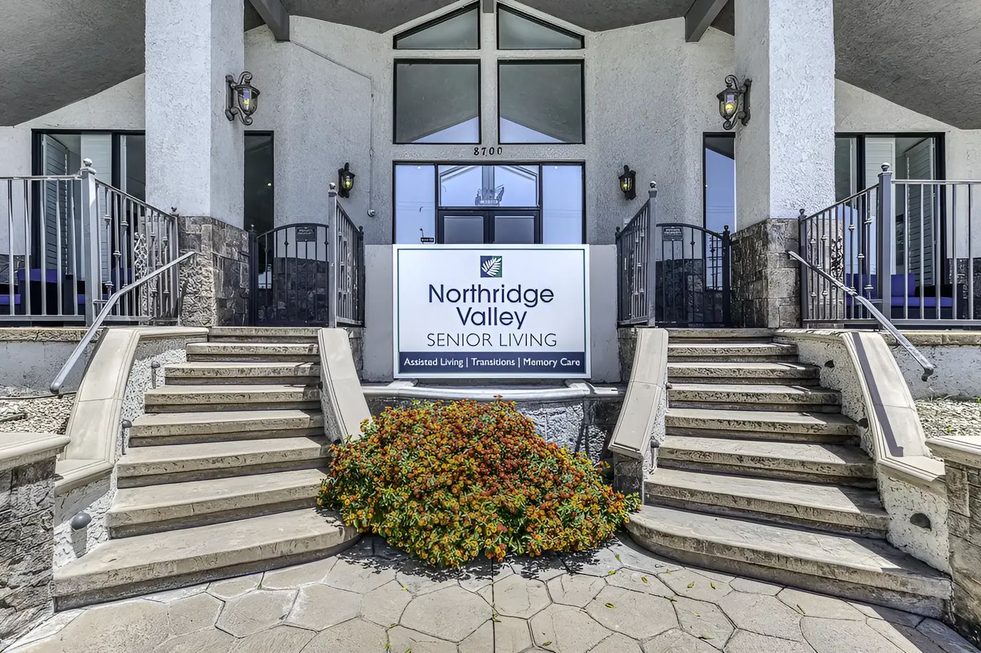 Entrance of Northridge Valley Senior Living with signage