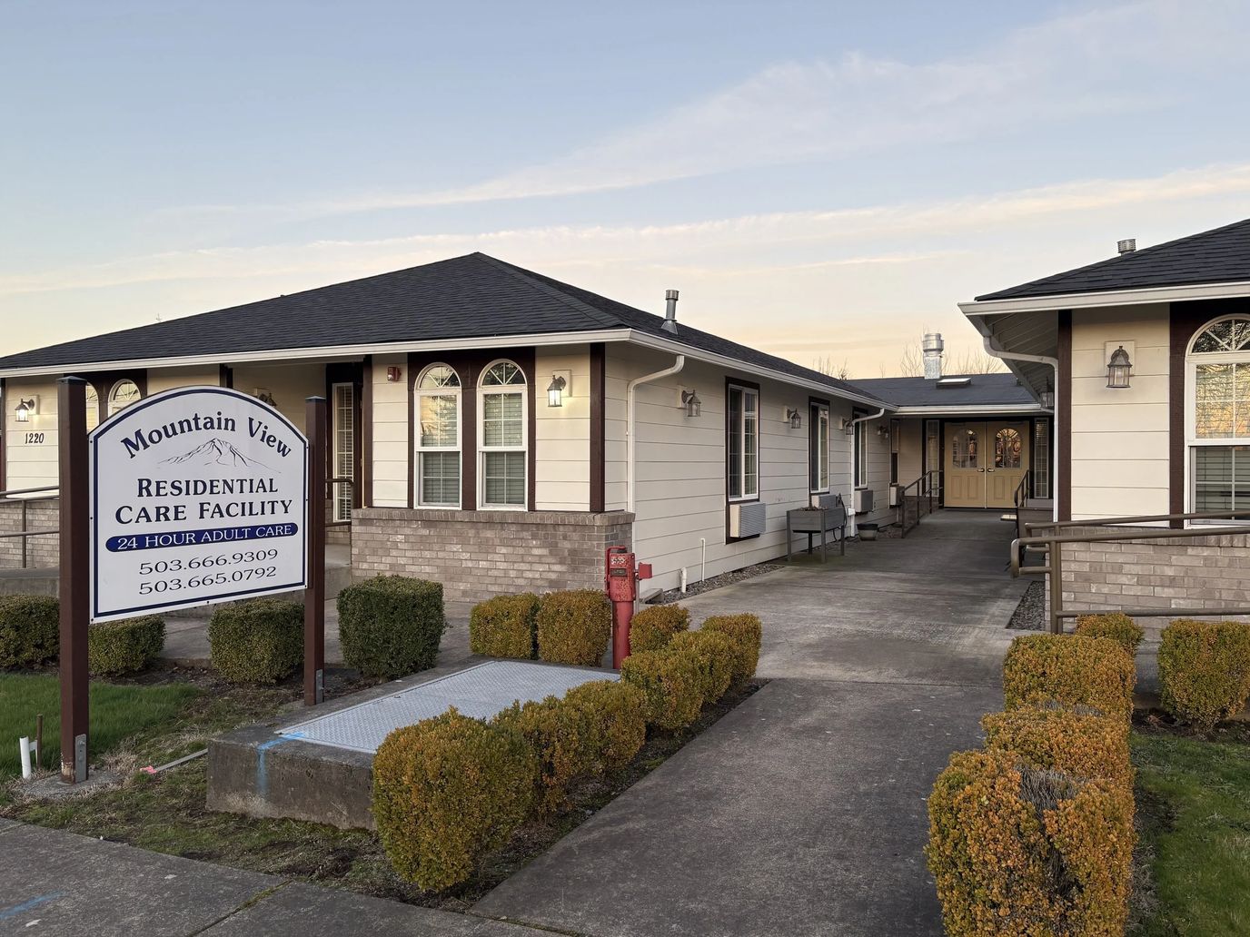 Exterior view of Mountain View Care Home building.