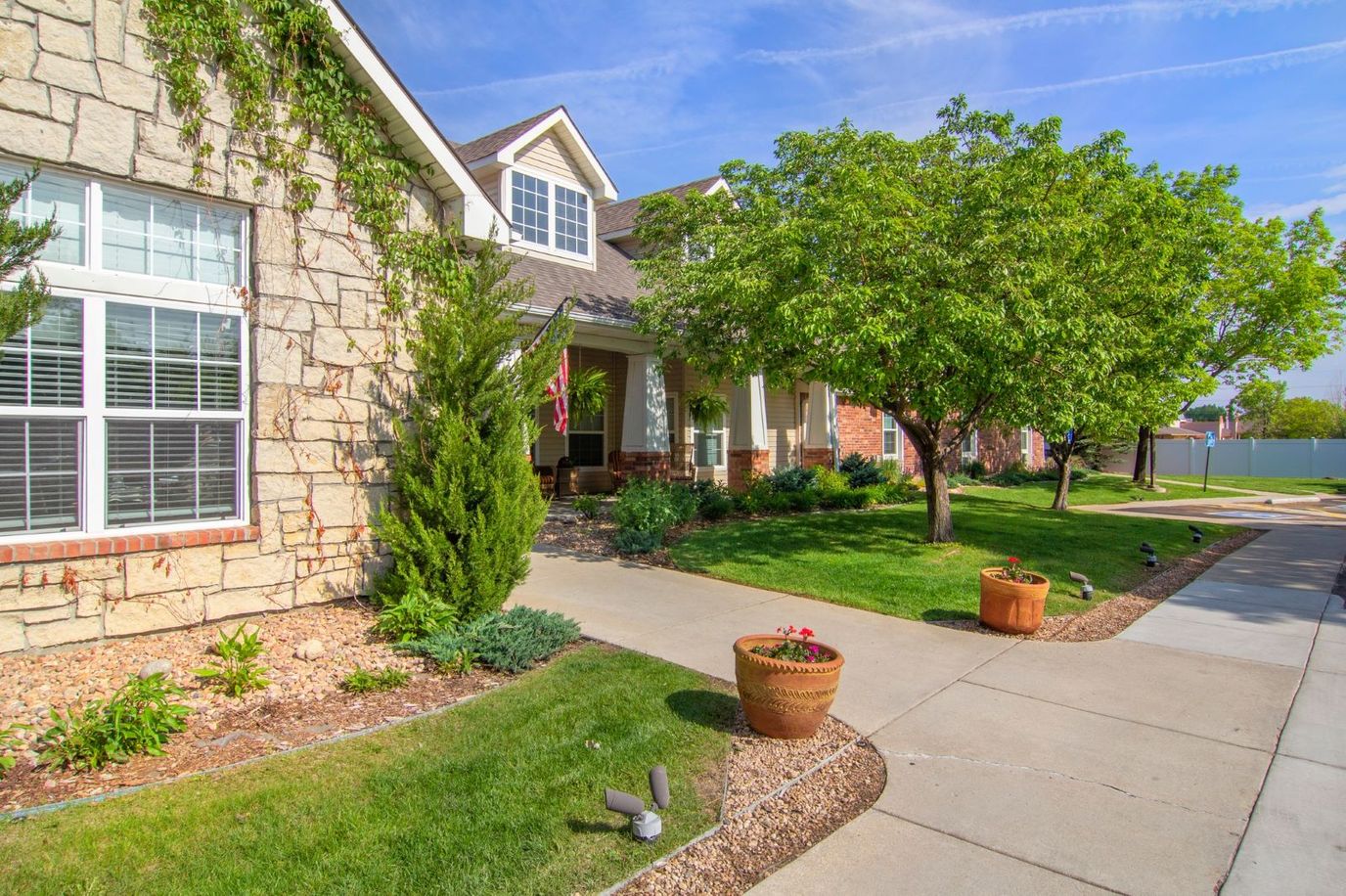 Beautifully landscaped exterior of the building