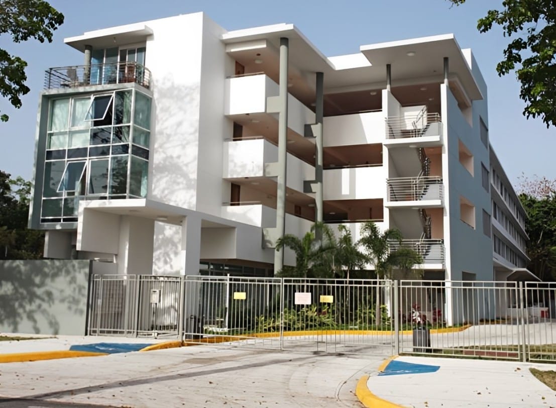 Exterior view of the El Remanso Elderly facility with modern architecture
