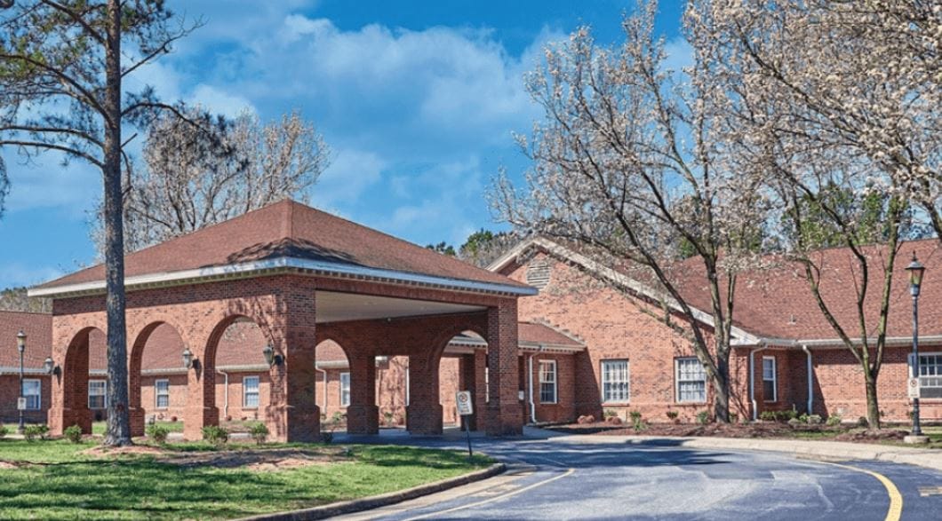 Exterior view of a senior care facility entrance