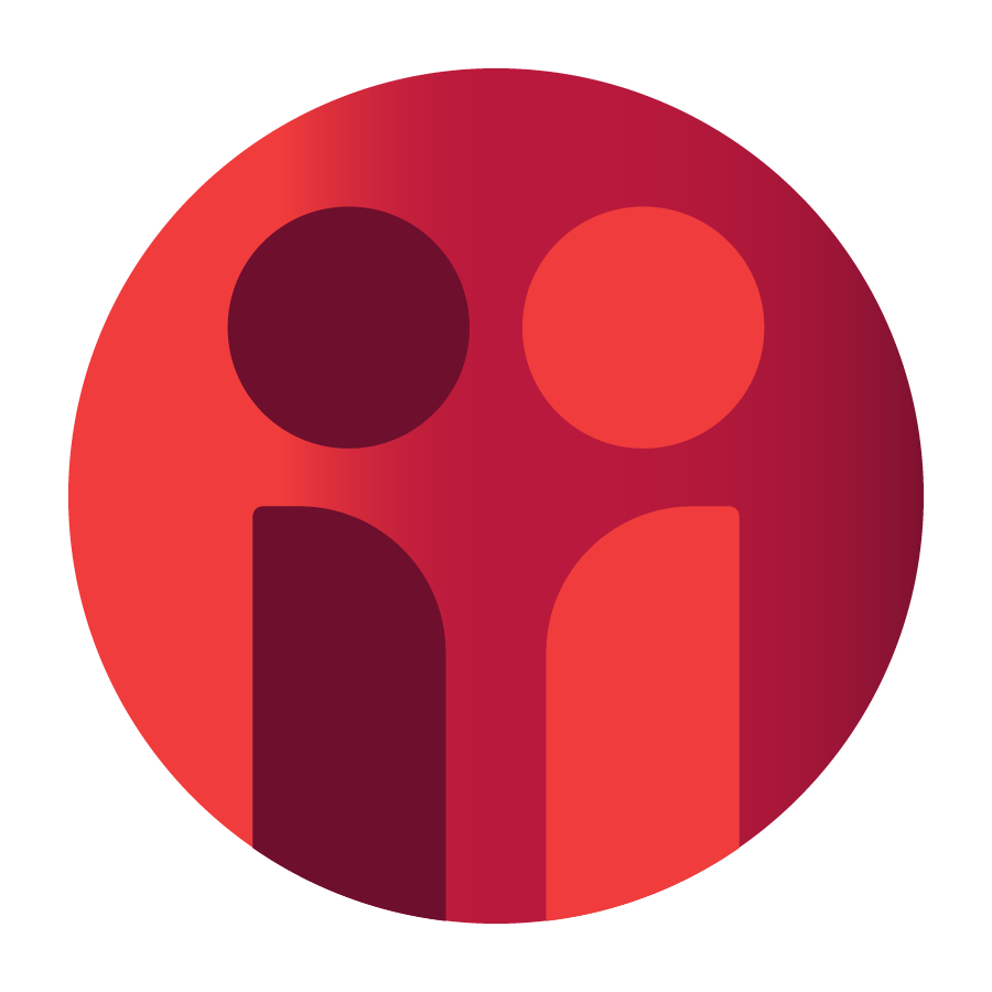 Circular logo featuring two abstract figures
